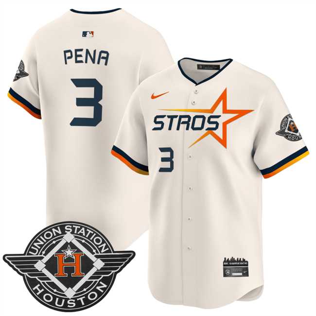 Mens Houston Astros #3 Jeremy Pena Cream 2025 City Connect Limited Stitched Jersey Dzhi